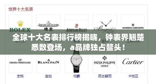 全球十大名表排行榜揭晓，钟表界翘楚悉数登场，a品牌独占鳌头！