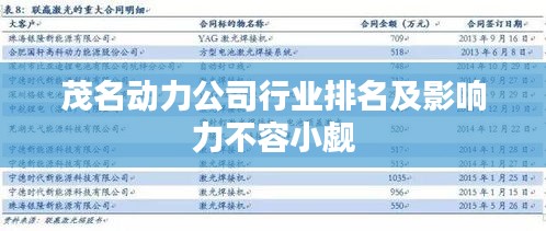 茂名动力公司行业排名及影响力不容小觑