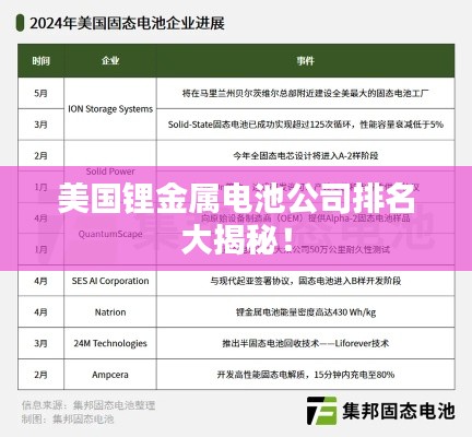 美国锂金属电池公司排名大揭秘!