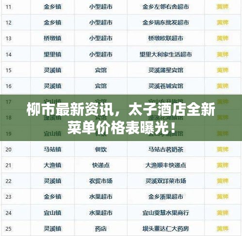 柳市最新资讯,太子酒店全新菜单价格表曝光!