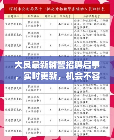 大良最新辅警招聘启事，实时更新，机会不容错过！