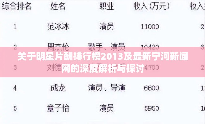 关于明星片酬排行榜2013及最新宁河新闻网的深度解析与探讨