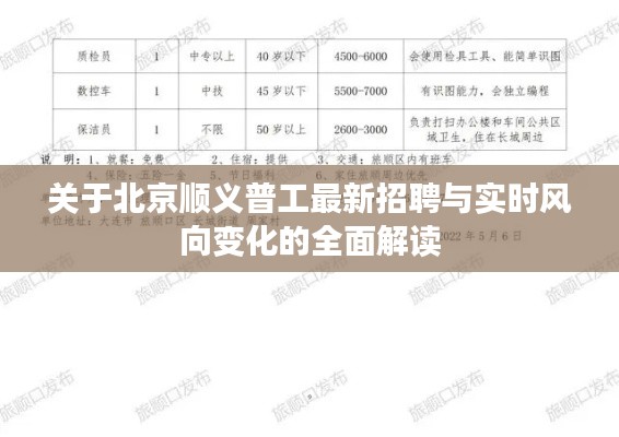 关于北京顺义普工最新招聘与实时风向变化的全面解读